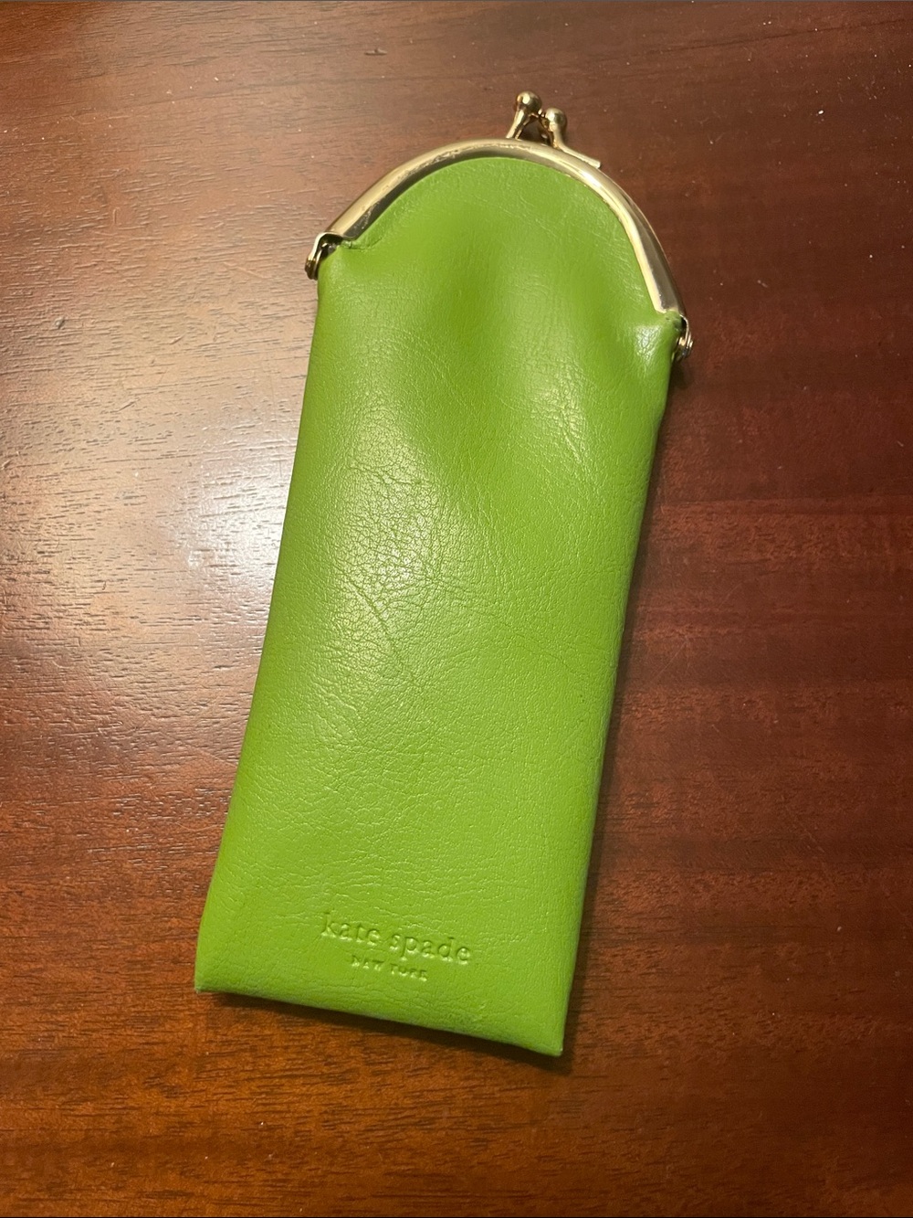 kate spade Lime Green Leather Kiss-Lock Glasses Sleeve with Gold kisslock Frame